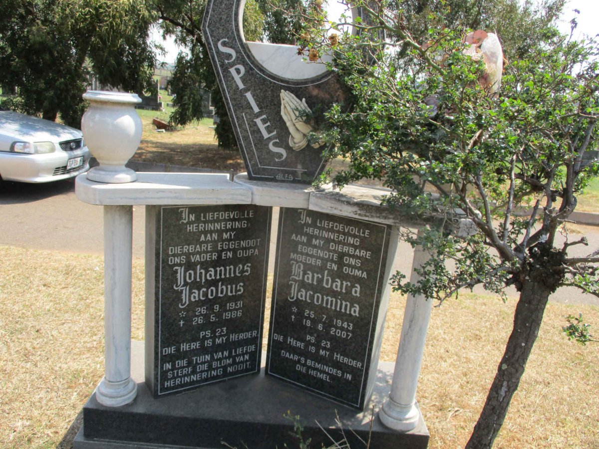 SPIES Johannes Jacobus 1931-1986 &amp; Barbara Jacomina 1943-2007
