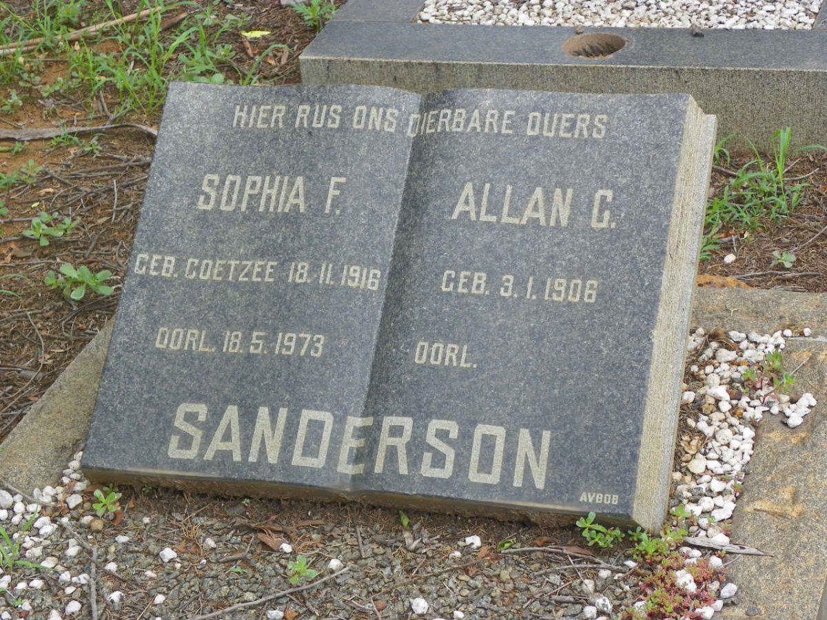 SANDERSON Allan G. 1906- &amp; Sophia F. COETZEE 1916-1973