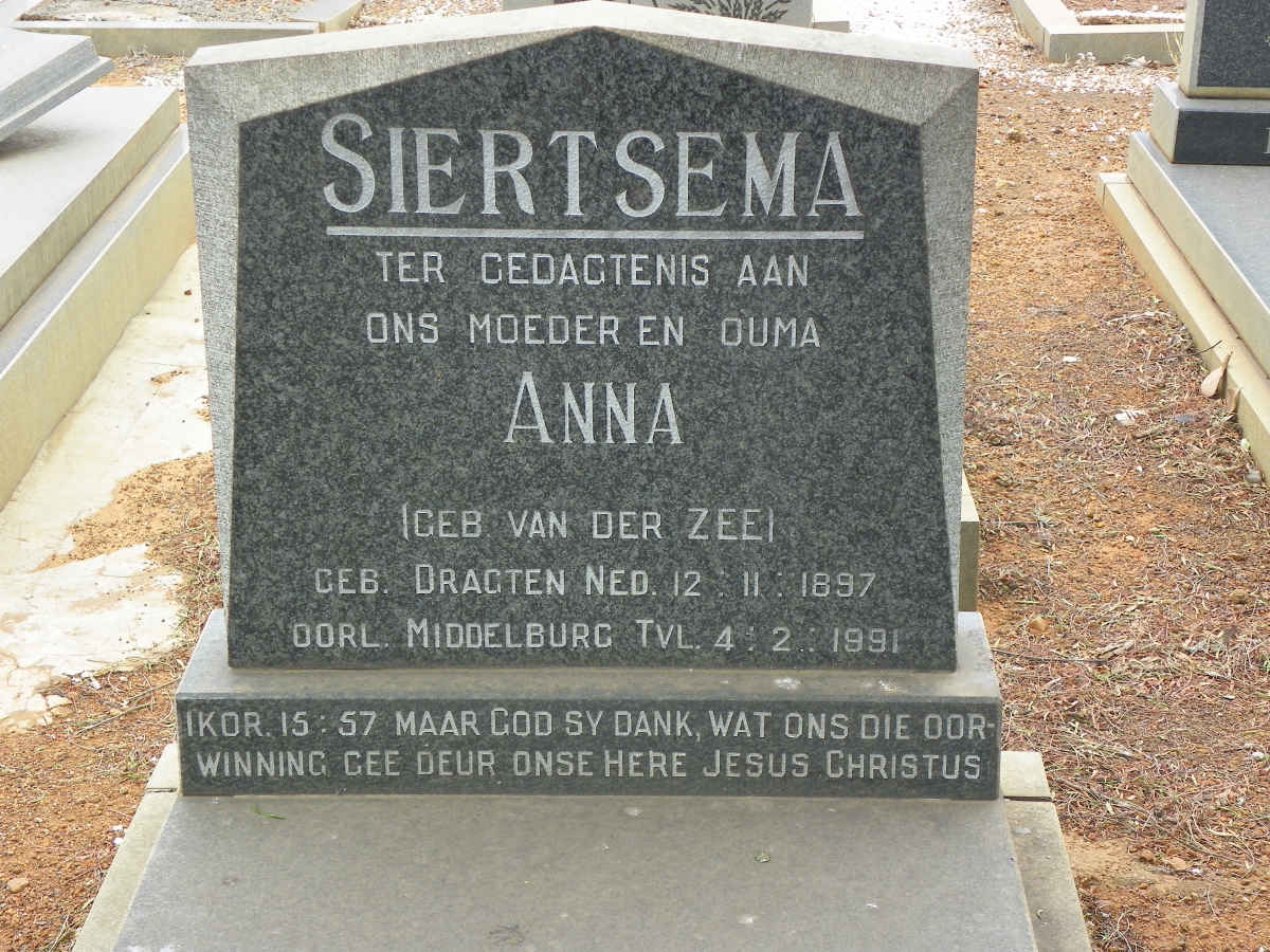 SIERTSEMA Anna nee VAN DER ZEE 1897-1991