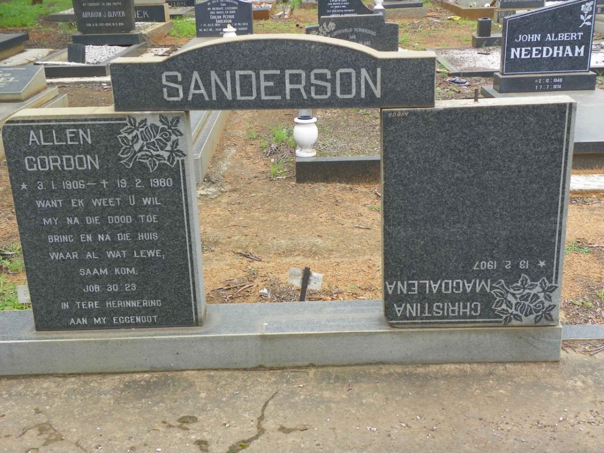 SANDERSON Allen Gordon 1906-1980 &amp; Christina Magdalena 1907-