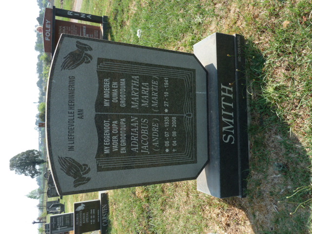 SMITH Adriaan Jacobus 1935-2008 &amp; Martha Maria 1941-