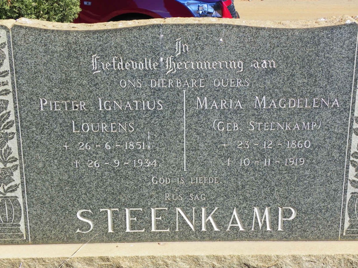 STEENKAMP Pieter Ignatius Lourens 1851-1934 &amp; Maria Magdelena STEENKAMP 1860-1919