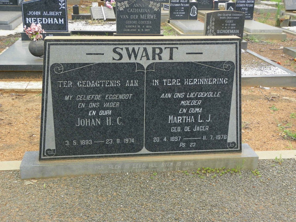 SWART Johan H.C. 1893-1974 &amp; Martha L.J. DE JAGER 1897-1976
