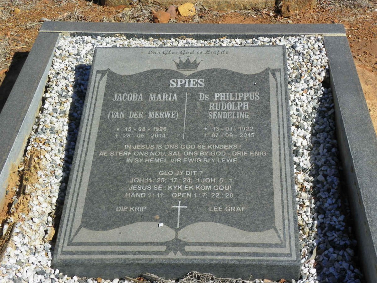SPIES Philippus Rudolph 1922-2015 &amp; Jacoba Maria VAN DER MERWE 1926-2014