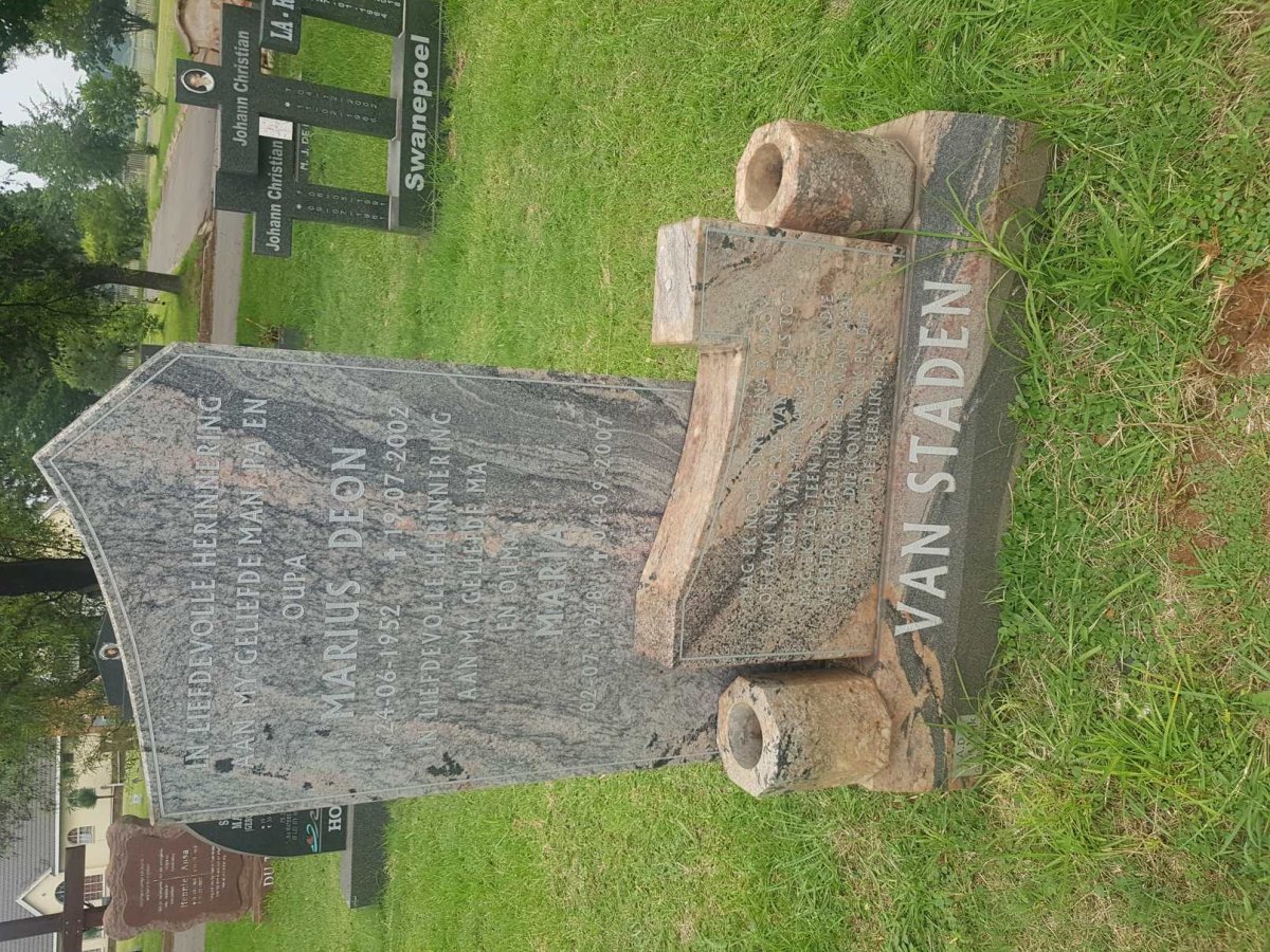 STADEN Marius Deon, van 1952-2002 &amp; Maria 1948-2007