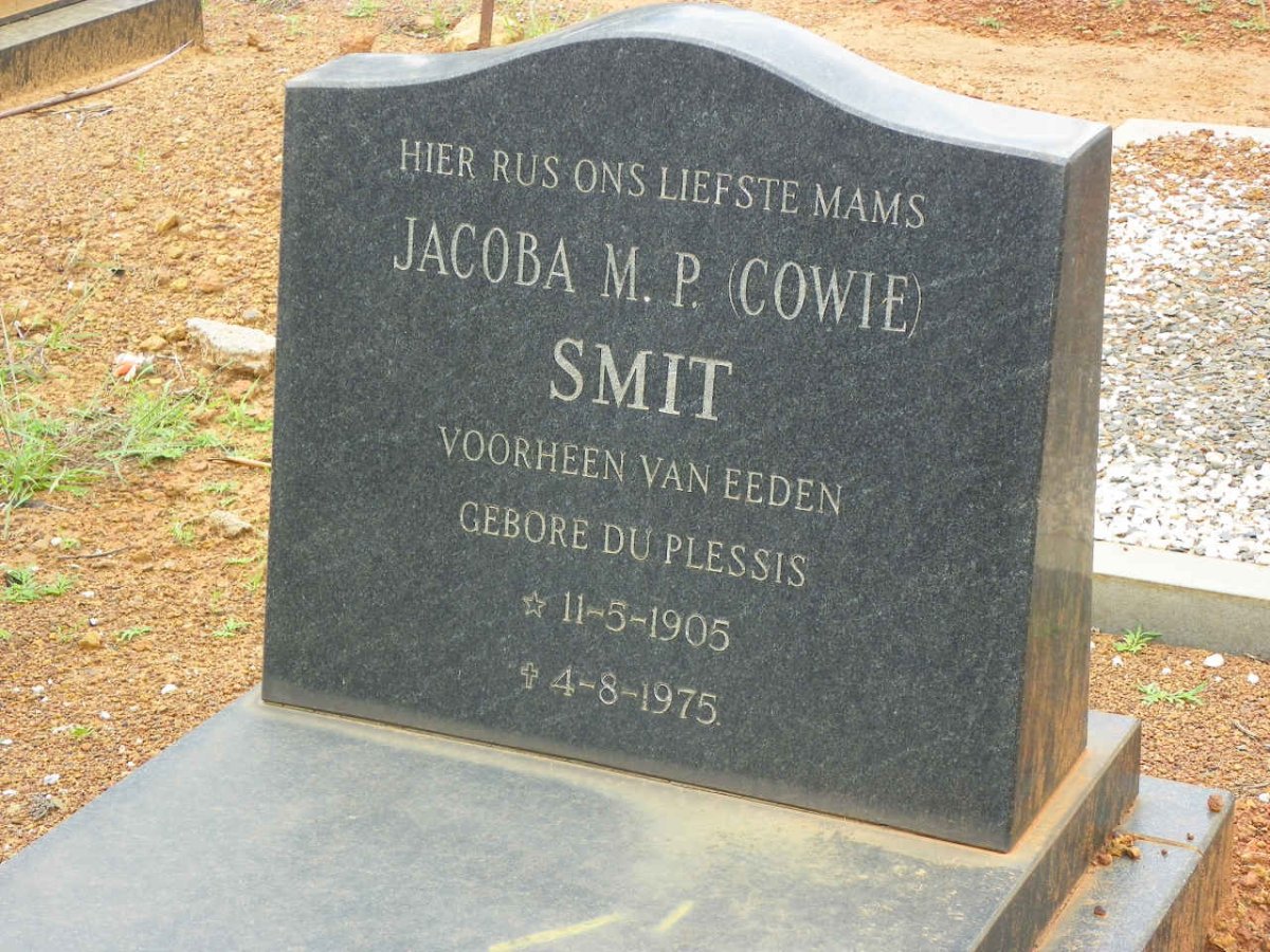 SMIT Jacoba M.P. formerly VAN EEDEN nee DU PLESSIS 1905-1975