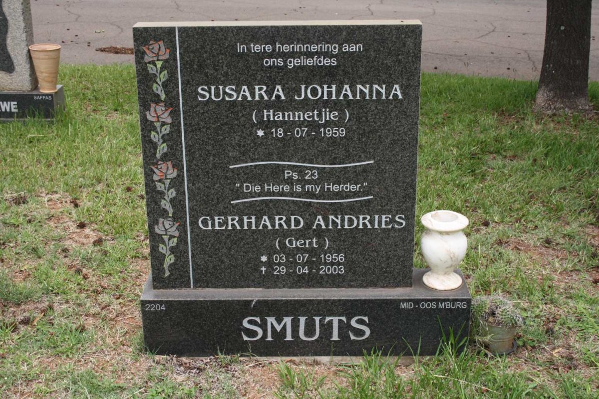 SMUTS Gerhard Andries 1956-2003 &amp; Susara Johanna 1959-