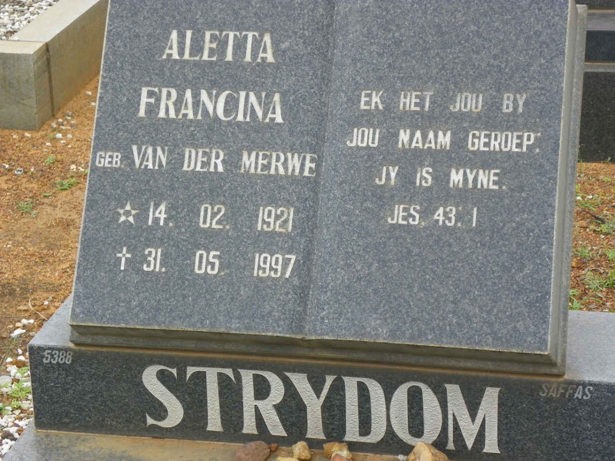 STRYDOM Aletta Francina nee VAN DER MERWE 1921-1997