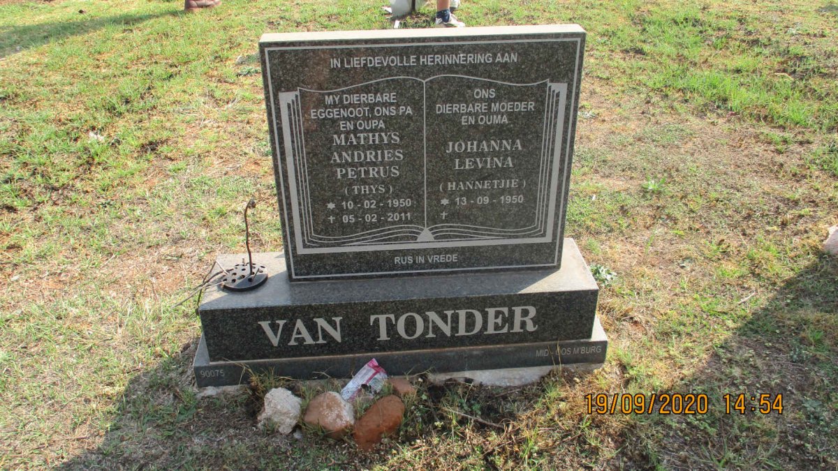 TONDER Mathys Andries Petrus, van 1950-2011 &amp; Johanna Levina 1950-