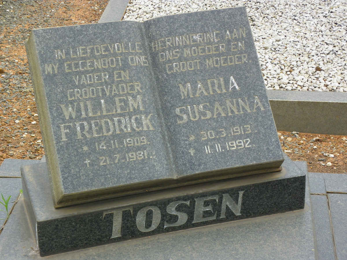 TOSEN Willem Fredrick 1909-1981 &amp; Maria Susanna 1913-1992