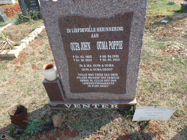 VENTER John Adam 1905–2012 & Poppie 1935–2013 #1