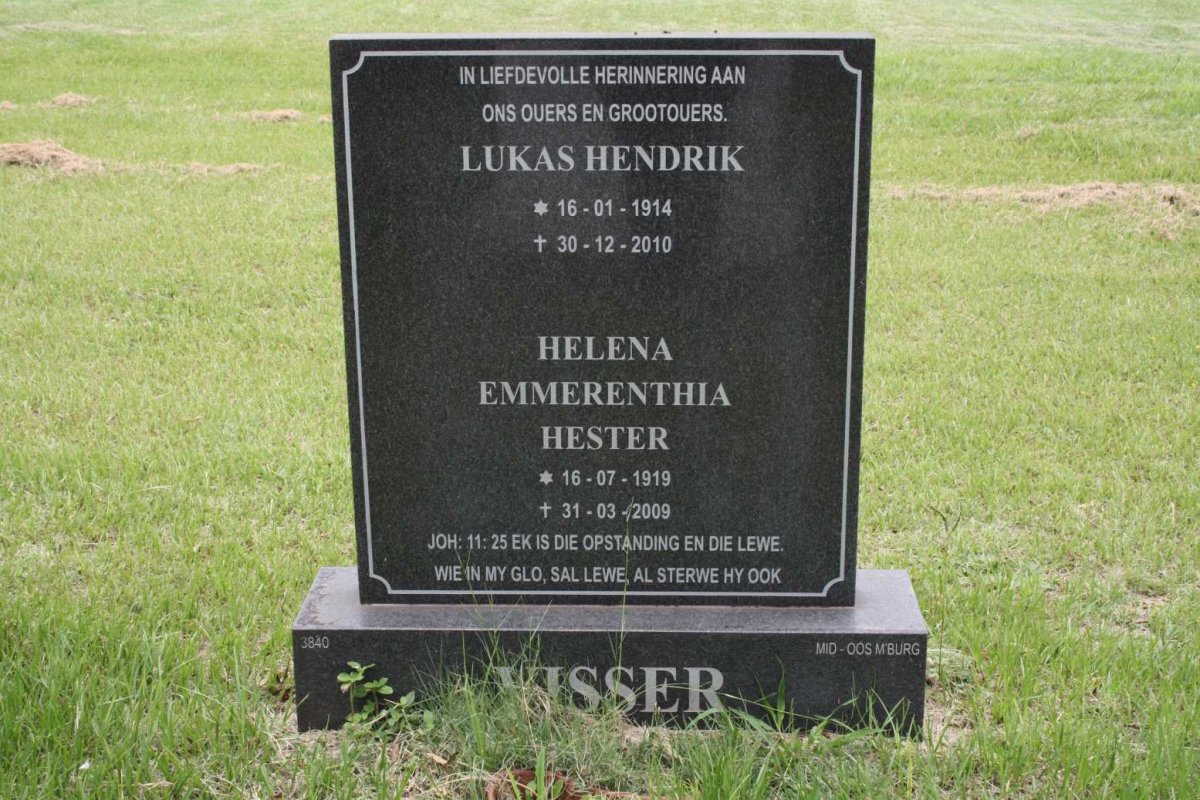 VISSER Lukas Hendrik 1914-2010 &amp; Helena Emmerenthia Hester 1919-2009