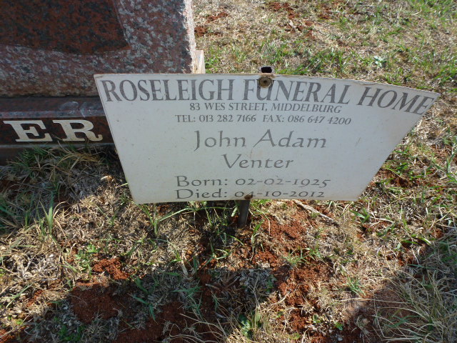 VENTER John Adam 1905–2012 & Poppie 1935–2013 #2