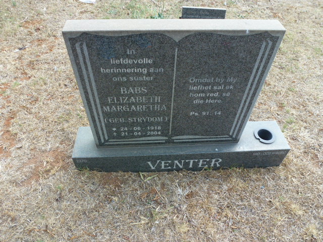VENTER Babs Elizabeth Margaretha nee STRYDOM 1918-2004