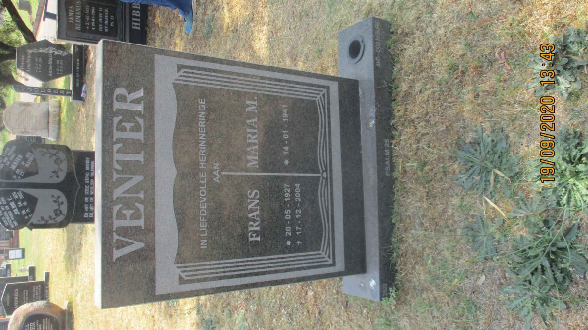 VENTER Frans 1927-2004 &amp; Maria M. 1941-