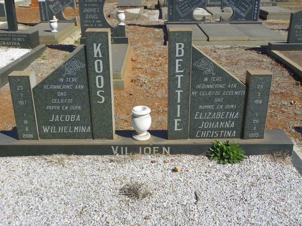 VILJOEN Jacoba Wilhelmina 1917-2006 &amp; Elizabetha Johanna Christina 1916-1983