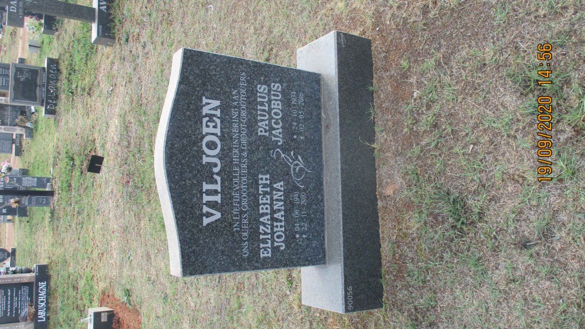 VILJOEN Paulus Jacobus 1934-2016 &amp; Elizabeth Johanna 1941-2010