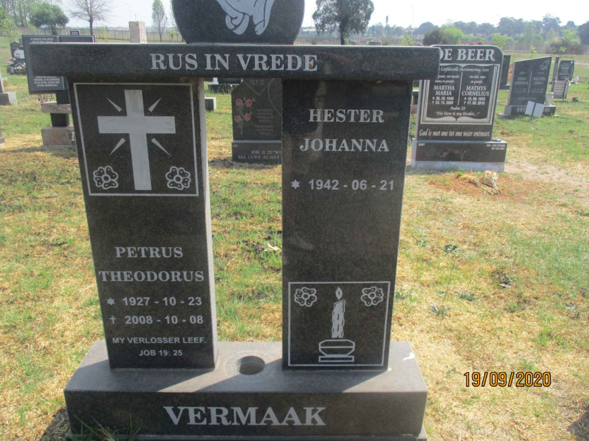 VERMAAK Petrus Theodorus 1927-2008 &amp; Hester Johanna 1942-
