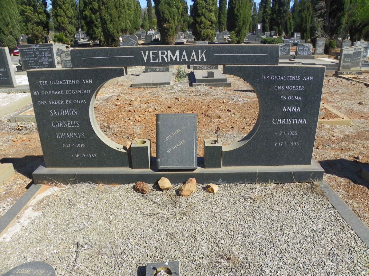VERMAAK Salomon Cornelis Johannes 1919-1983 &amp; Anna Christina 1925-1996