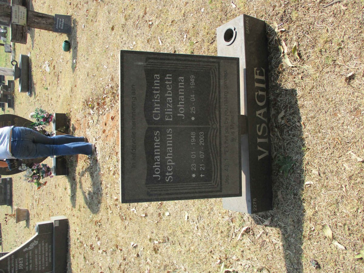VISAGIE Johannes Stephanus 1948-2003 &amp; Christina Elizabeth Johanna 1949-