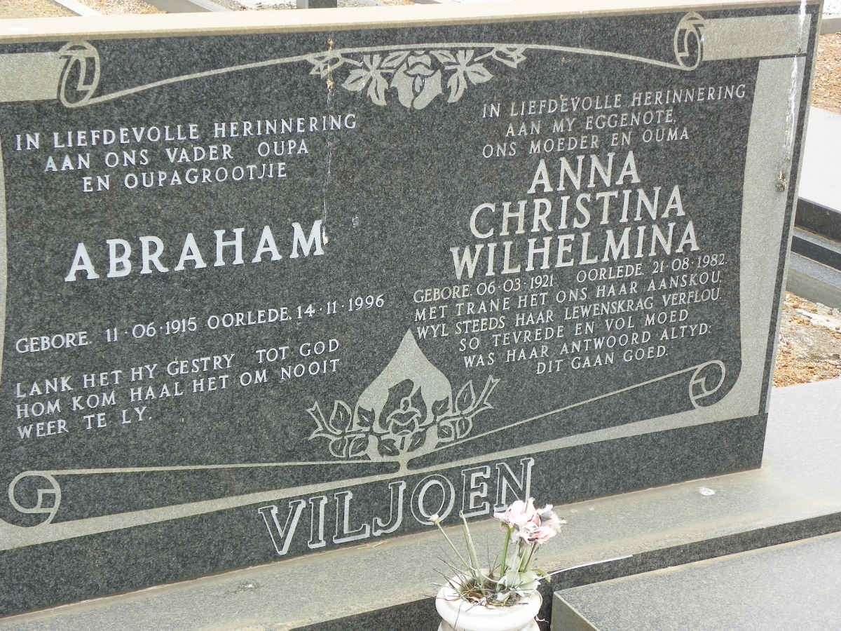 VILJOEN Abraham 1915-1996 &amp; Anna Christina Wilhelmina 1921-1982