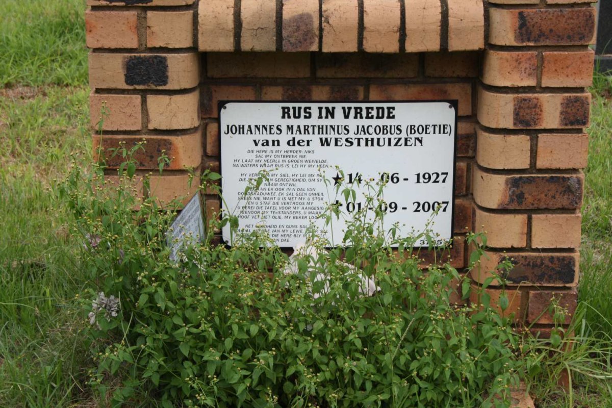WESTHUIZEN Johannes Marthinus Jacobus, van der 1927-2007