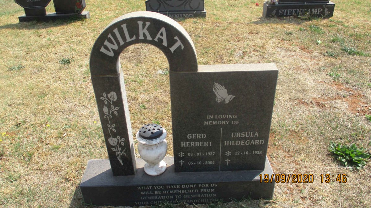 WILKAT Gerd Herbert 1937-2004 &amp; Ursula Hildegard 1938-