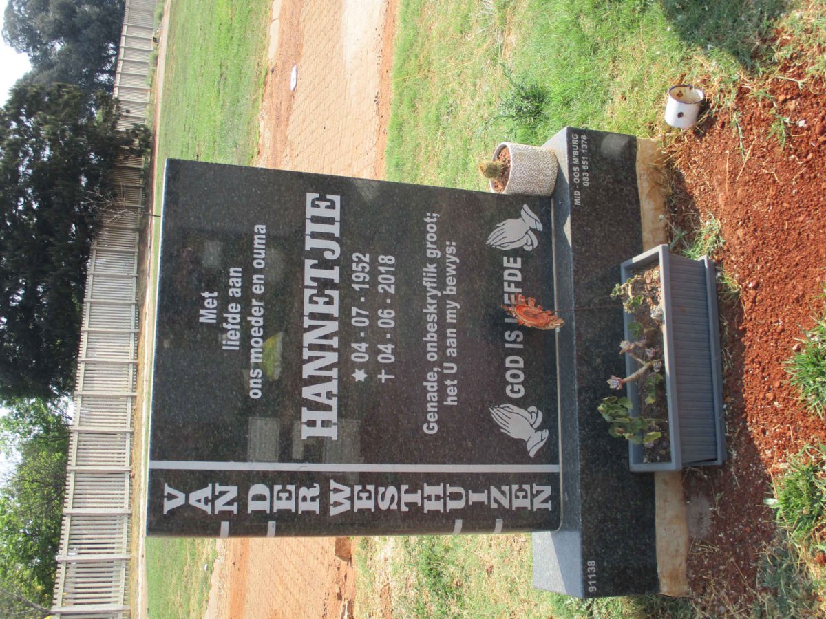 WESTHUIZEN Hannetjie, van der 1952-2018