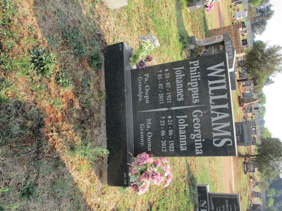 WILLIAMS Philippus Johannes 1921-2011 &amp; Georgina Johanna 1922-2012