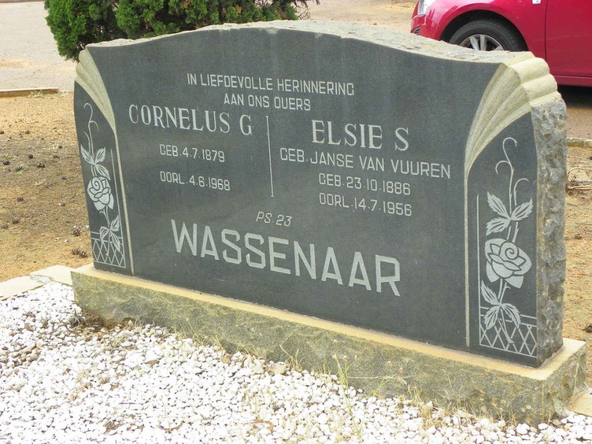 WASSENAAR Cornelus G. 1879-1968 &amp; Elsie S. nee JANSE VAN VUUREN 1886-1956