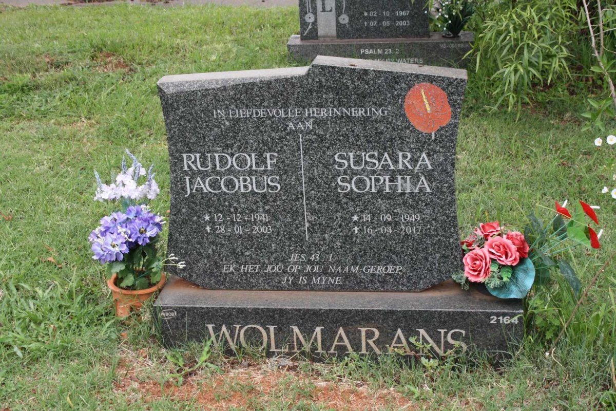 WOLMARANS Rudolf Jacobus 1941-2003 &amp; Susara Sophia 1949-2017