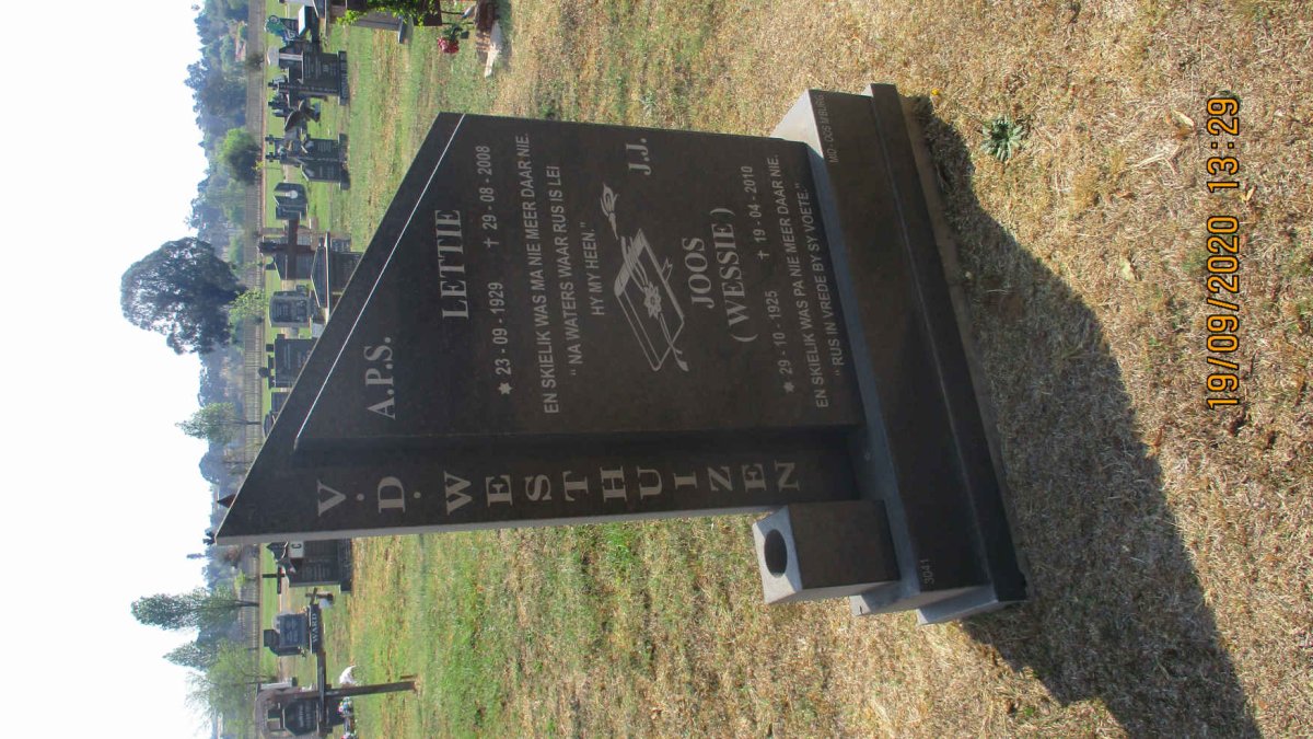 WESTHUIZEN J.J., v.d. 1925-2010 &amp; A.P.S. 1929-2008