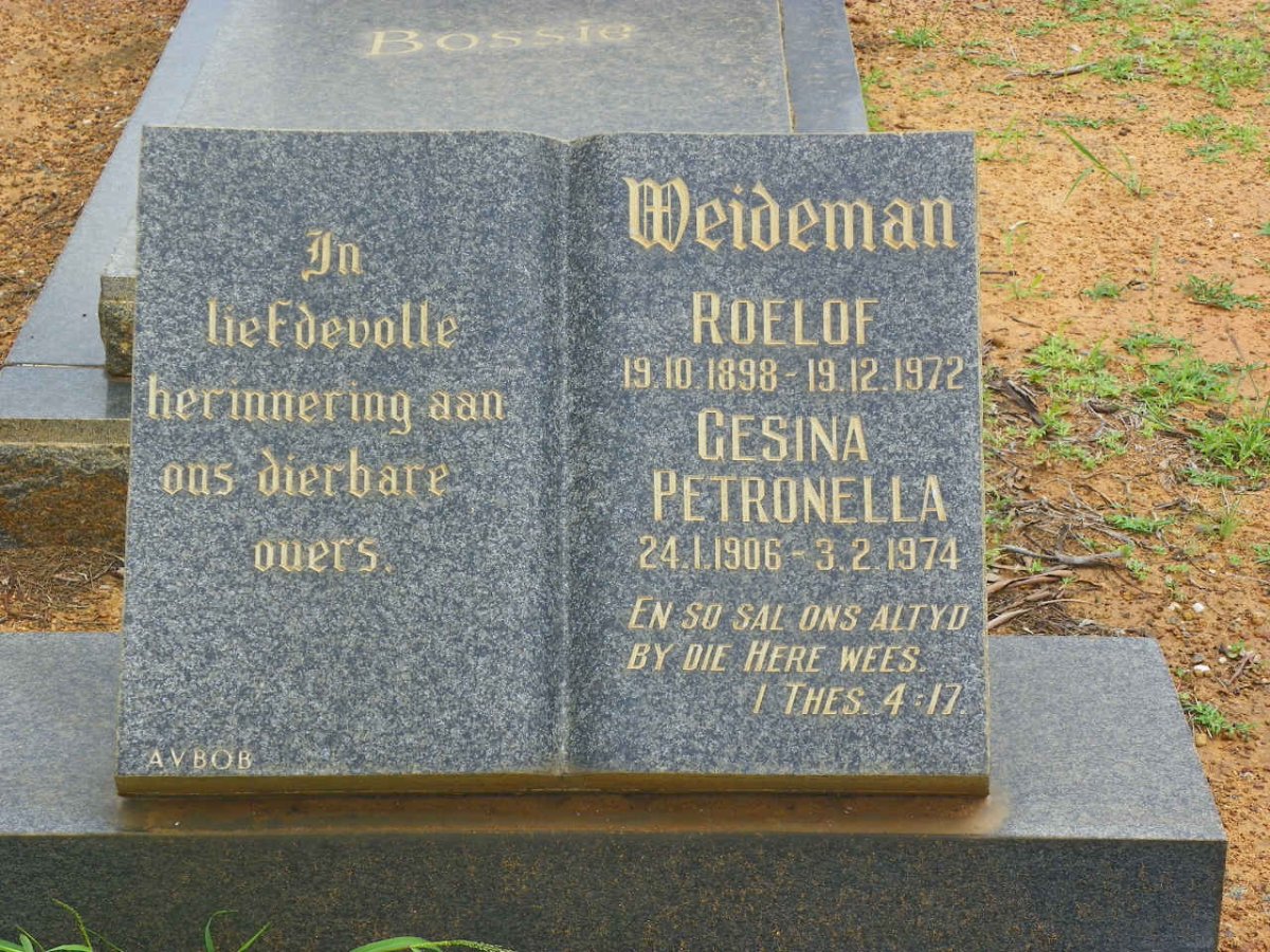 WEIDEMAN Roelof 1898-1972 &amp; Gesina Petronella 1906-1974