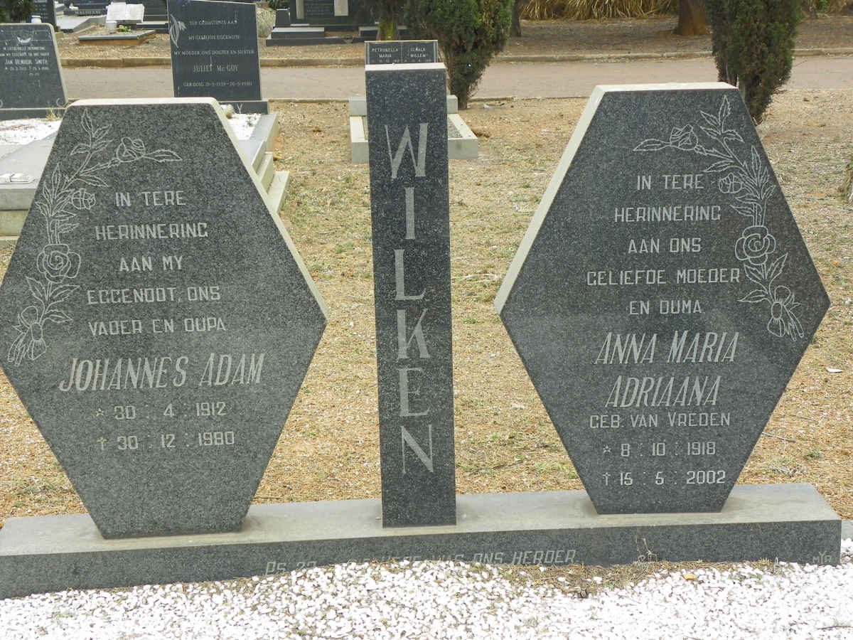 WILKEN Johannes Adam 1912-1980 &amp; Anna Maria Adriaana VAN VREDEN 1918-2002