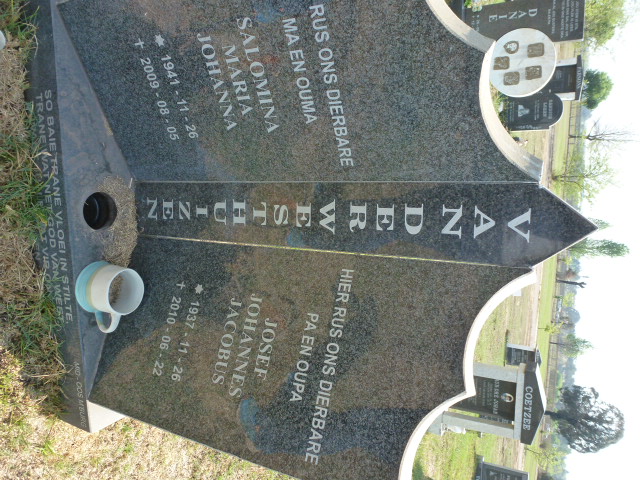 WESTHUIZEN Josef Johannes Jacobus, van der 1937-2010 &amp; Salomina Maria Johanna 1941-2009