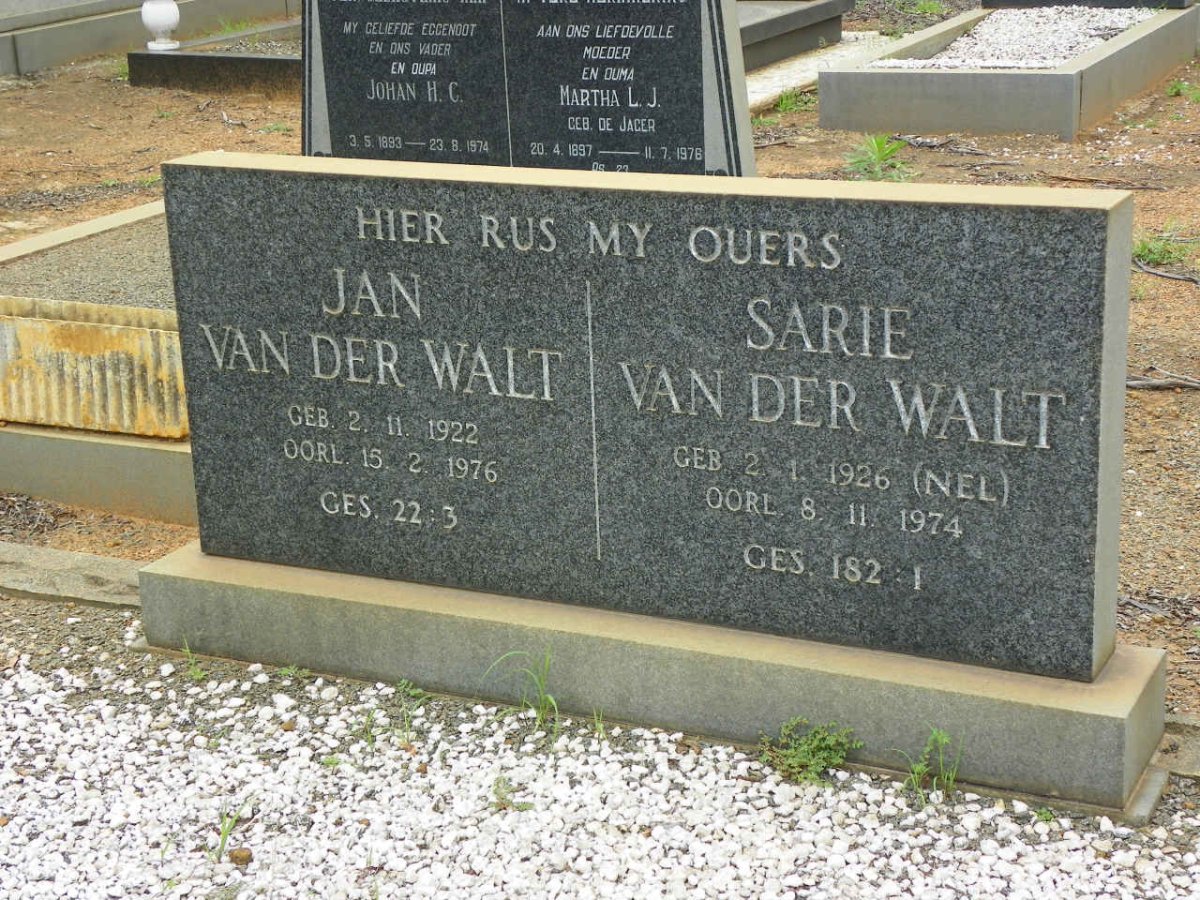 WALT Jan, van der 1922-1976 &amp; Sarie NEL 1926-1974