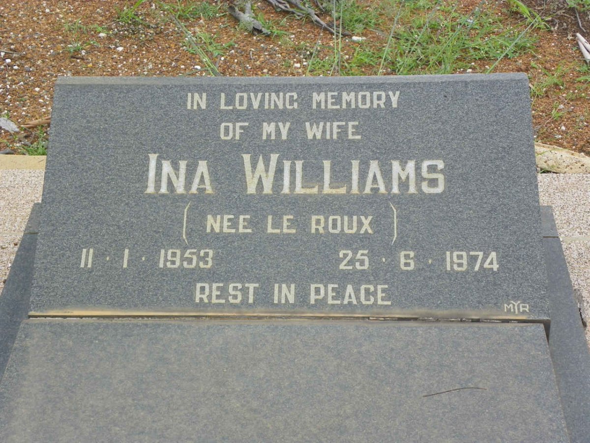 WILLIAMS Ina nee LE ROUX 1953-1974
