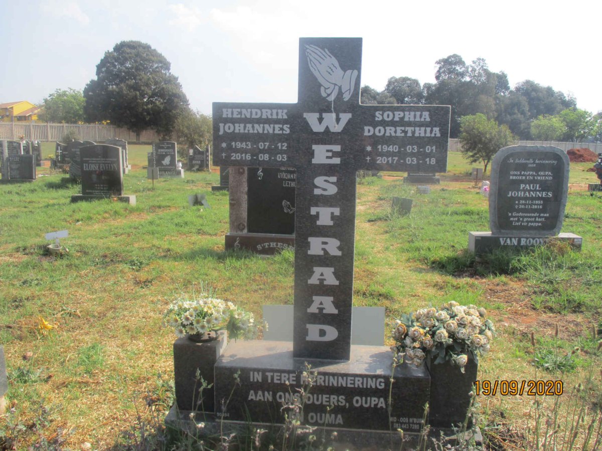 WESTRAAD Hendrik Johannes 1943-2016 &amp; Sophia Dorethia 1940-2017