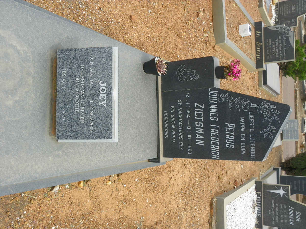 ZIETSMAN Petrus Johannes Frederich 1914-1980 &amp; Joey 1922-2009