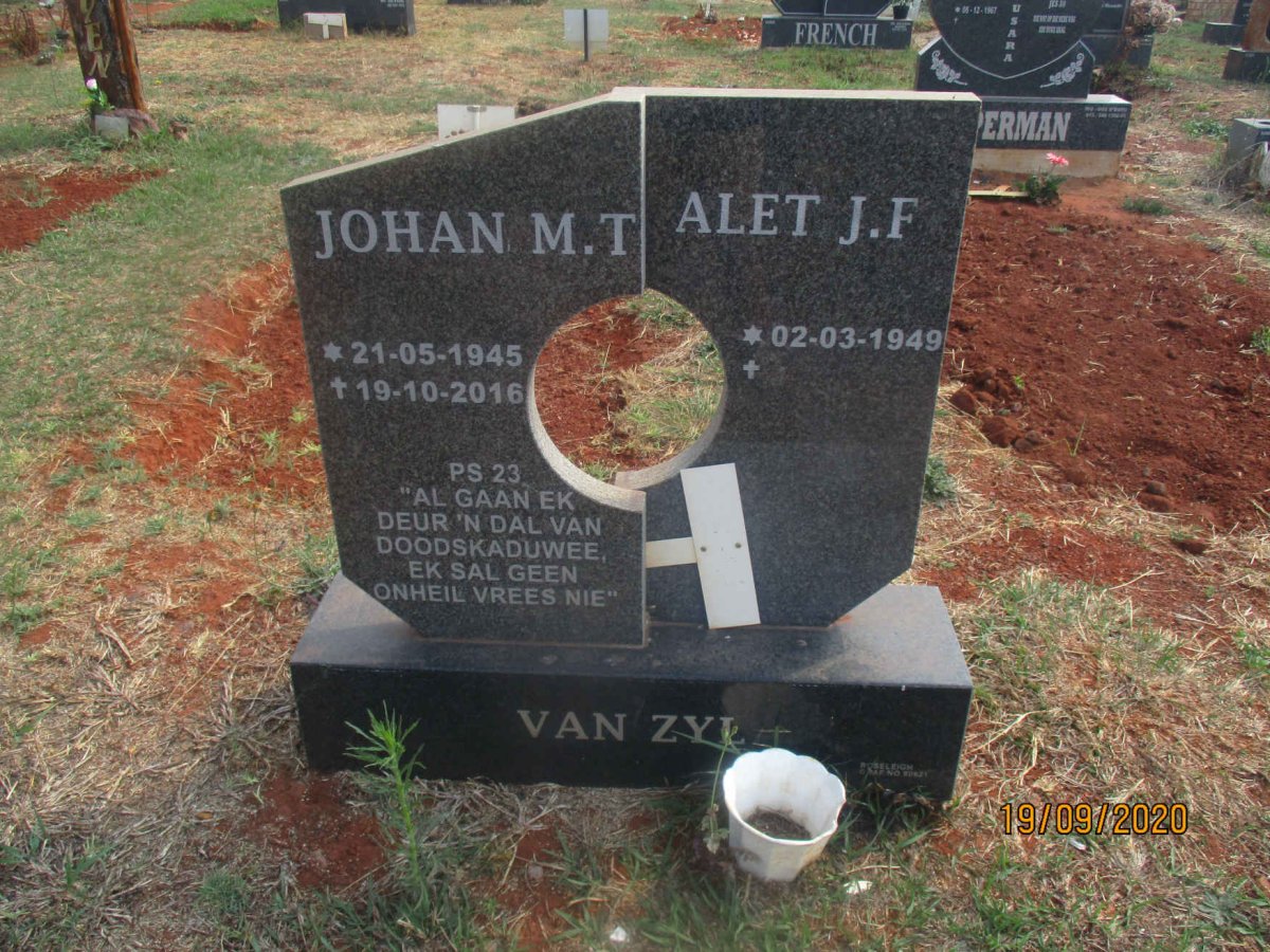 ZYL Johan M.T., van 1945-2016 &amp; Alet J.F. 1949-