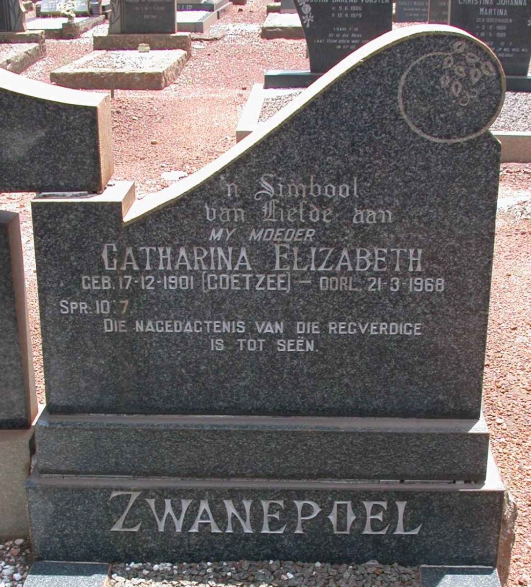 ZWANEPOEL Hendrik Jacobus 1897-1964 & Catharina Elizabeth nee COETZEE 1901-1968 :: ZWANEPOEL Hendrik Jacobus 1938-1974 #2