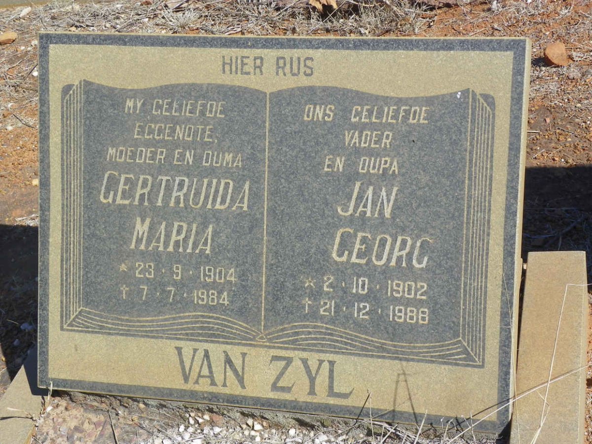 ZYL Jan Georg, van 1902-1988 &amp; Gertruida Maria 1904-1984