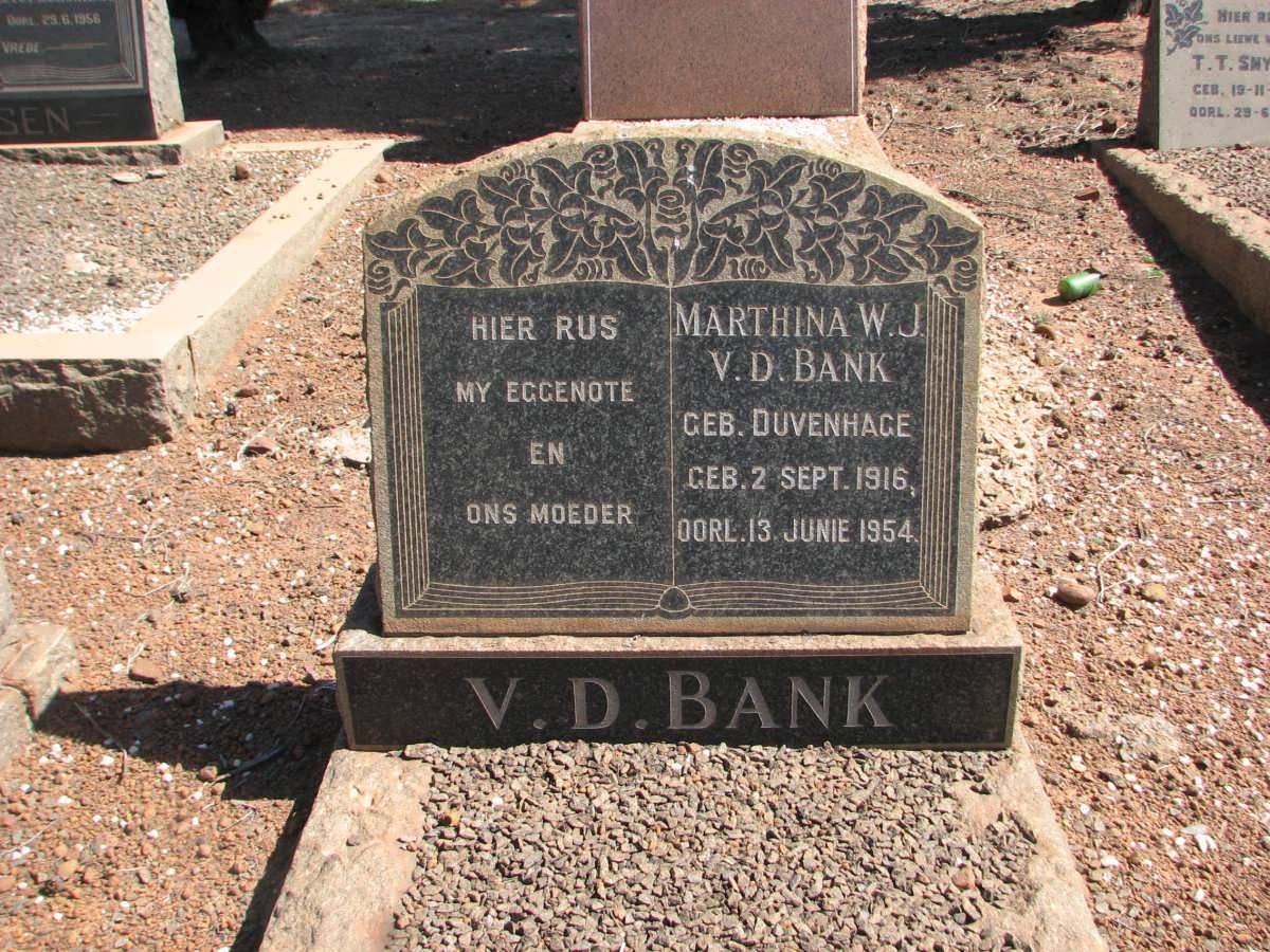 BANK Marthina W.J., V.D. nee DUVENHAGE 1916-1954