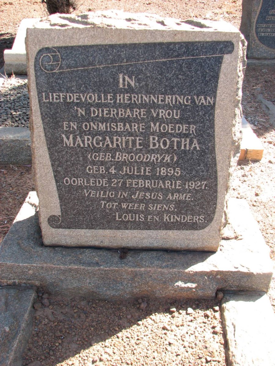 BOTHA Margarite nee BROODRYK 1895-1927