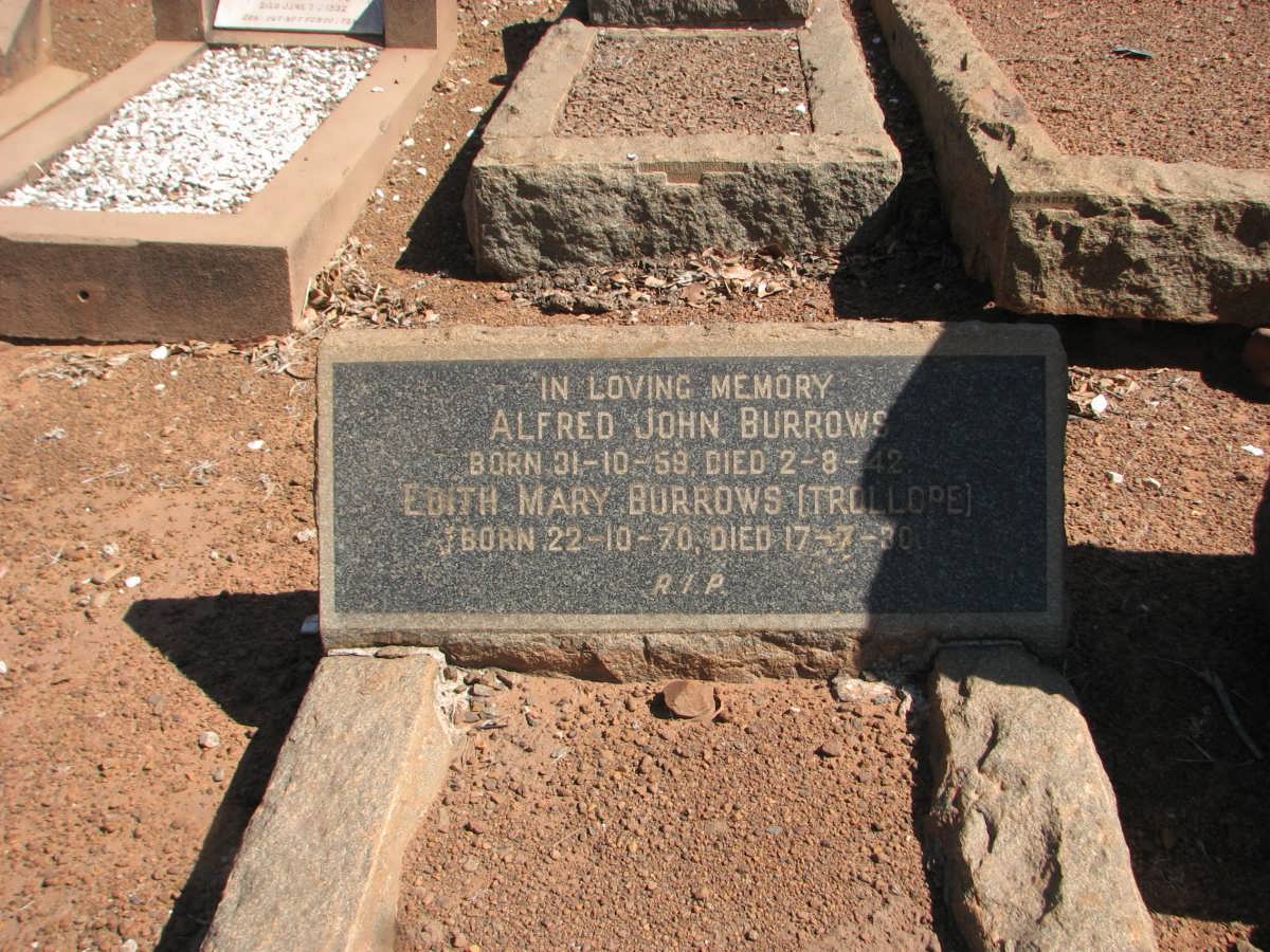 BURROWS Alfred John 1859-1942 &amp; Edith Mary TROLLOPE 1870-1930
