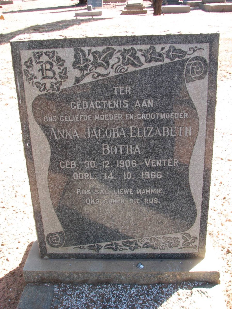BOTHA Anna Jacoba Elizabeth nee VENTER 1906-1966