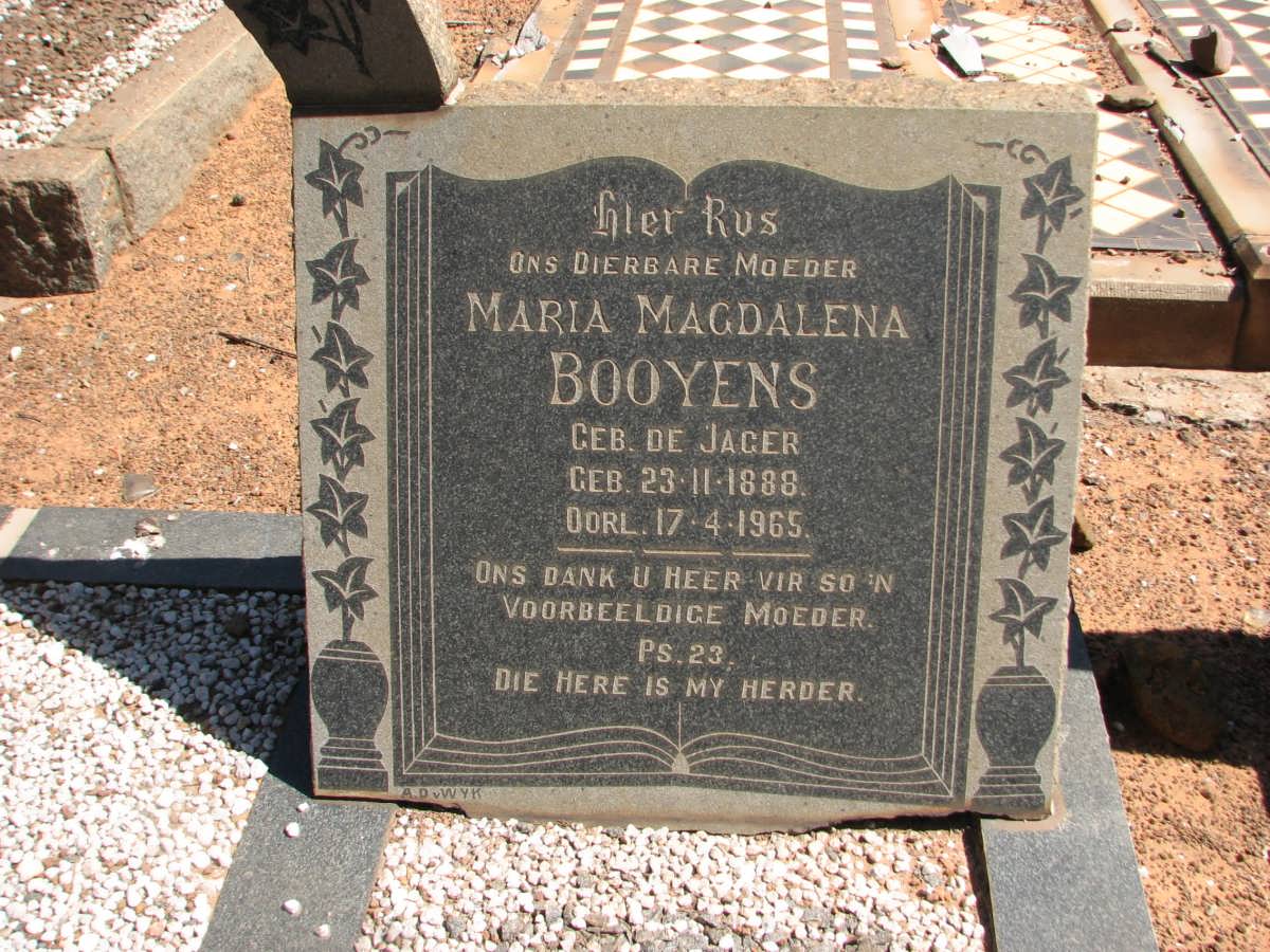 BOOYENS Maria Magdalena nee DE JAGER 1888-1965