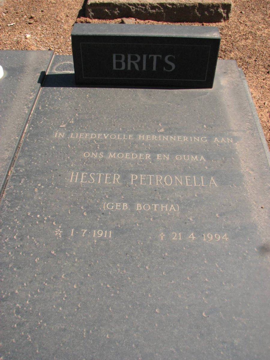 BRITS Hester Petronella nee BOTHA 1911-1994
