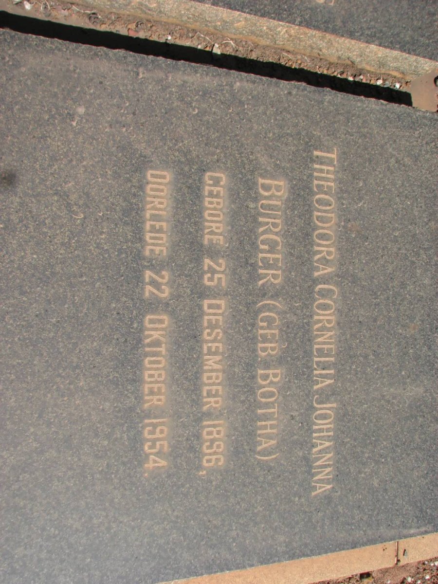 BURGER Theodora Cornelia Johanna nee BOTHA 1896-1954