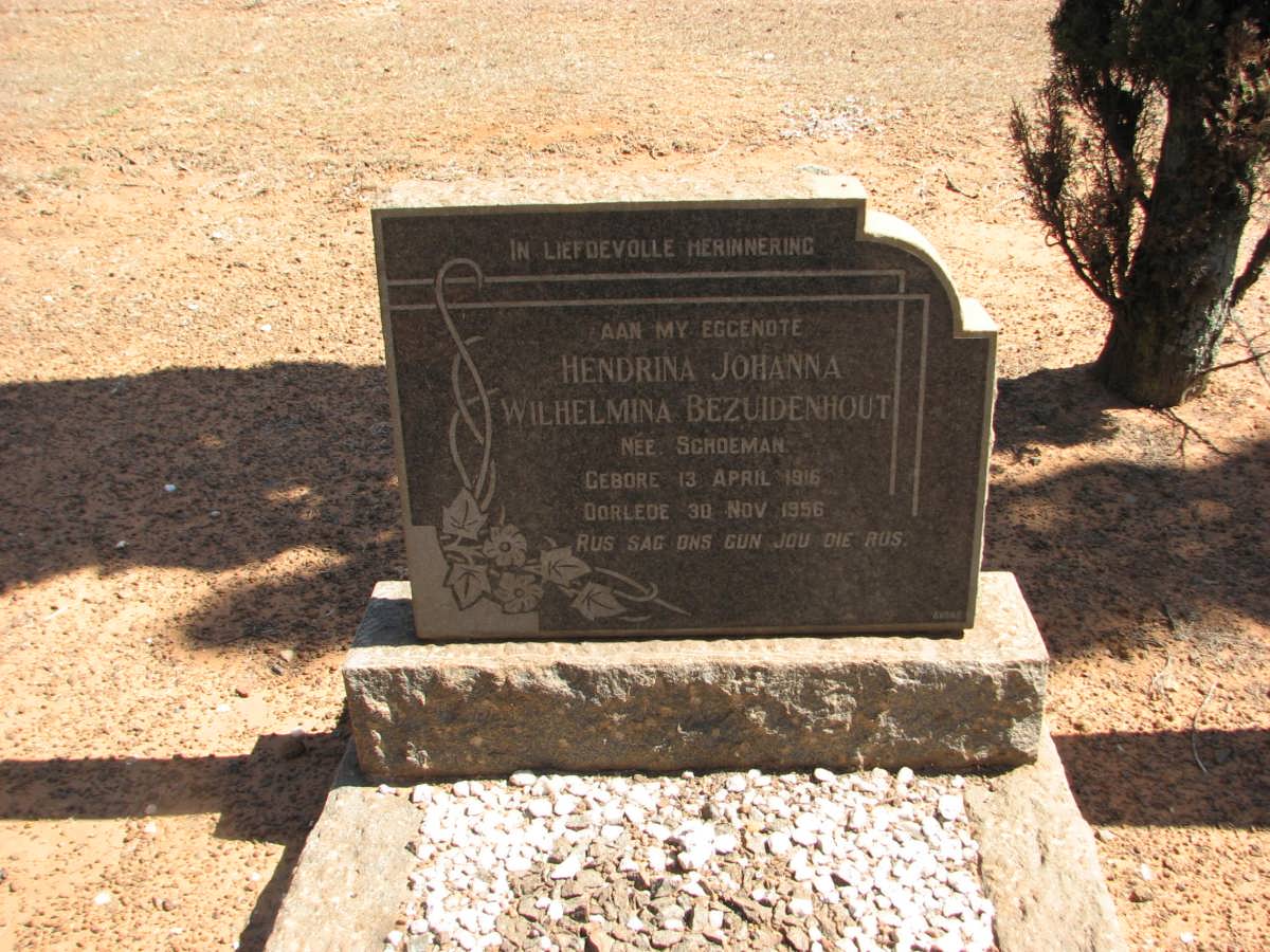 BEZUIDENHOUT Hendrina Johanna Wilhelmina nee SCHOEMAN 1916-1956